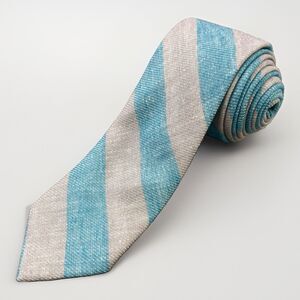 SPREZZA New York Tie Necktie Gray Blue Striped Linen Blend Skinny